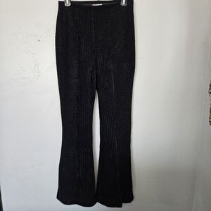 Modish Rebel Medium Black Flared Corduroy Pants Velour Ribbed Ankle Slit Buckle